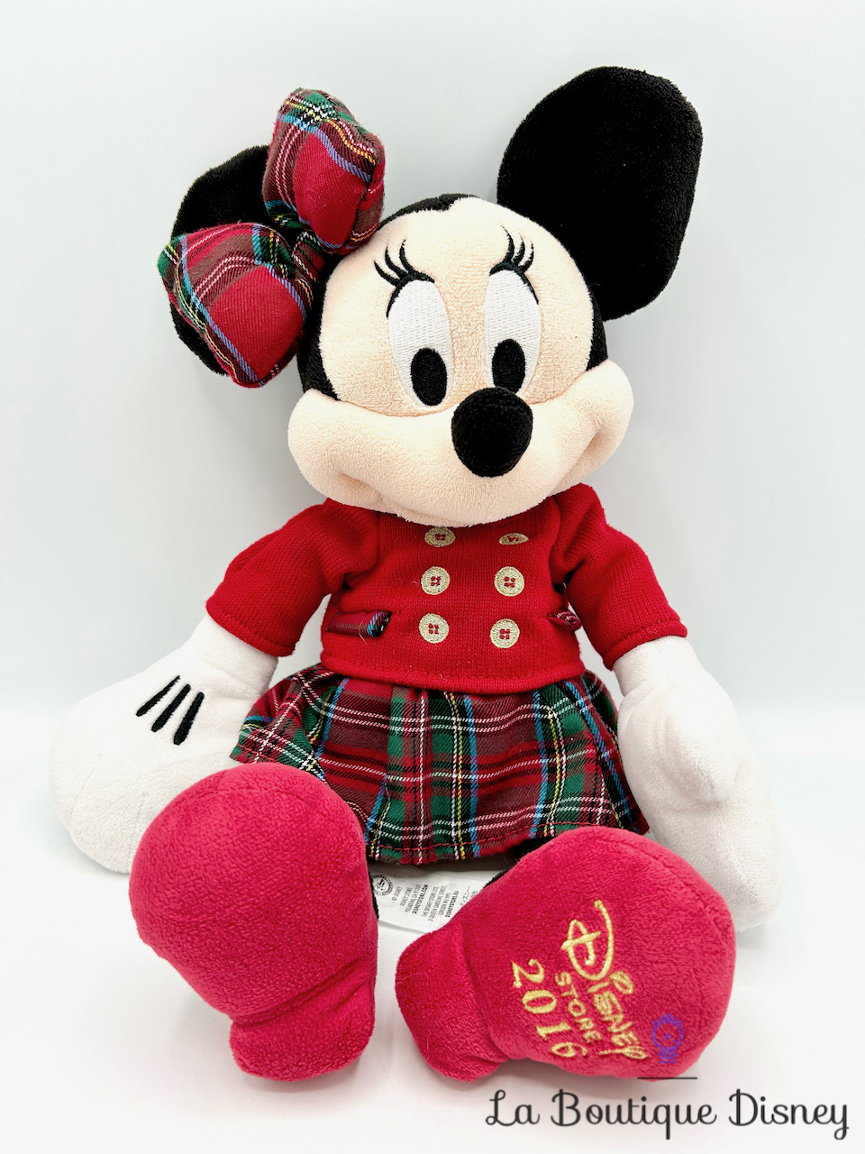 Peluche Minnie Mouse Noel Disney Store 2016 jupe écossaise rouge 37 cm