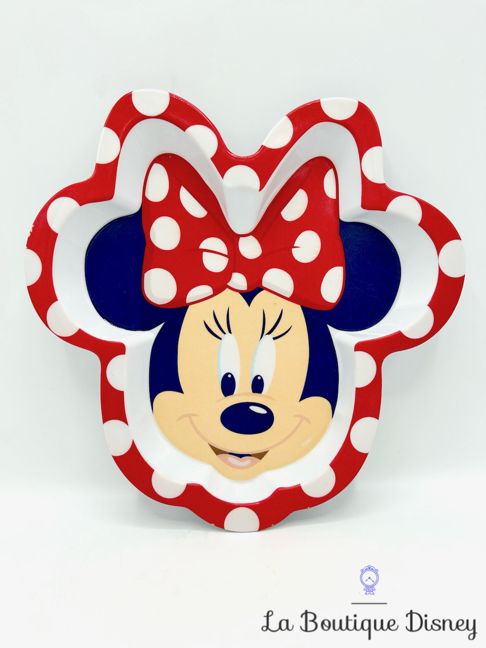 Assiette plastique Minnie Mouse Disney Store Exclusive visage tête rouge blanc