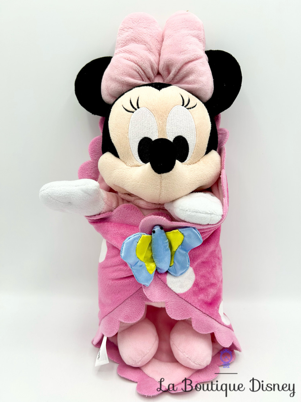 Peluche Minnie Mouse Disney Babies Disneyland 2022 couffin couverture rose papillon