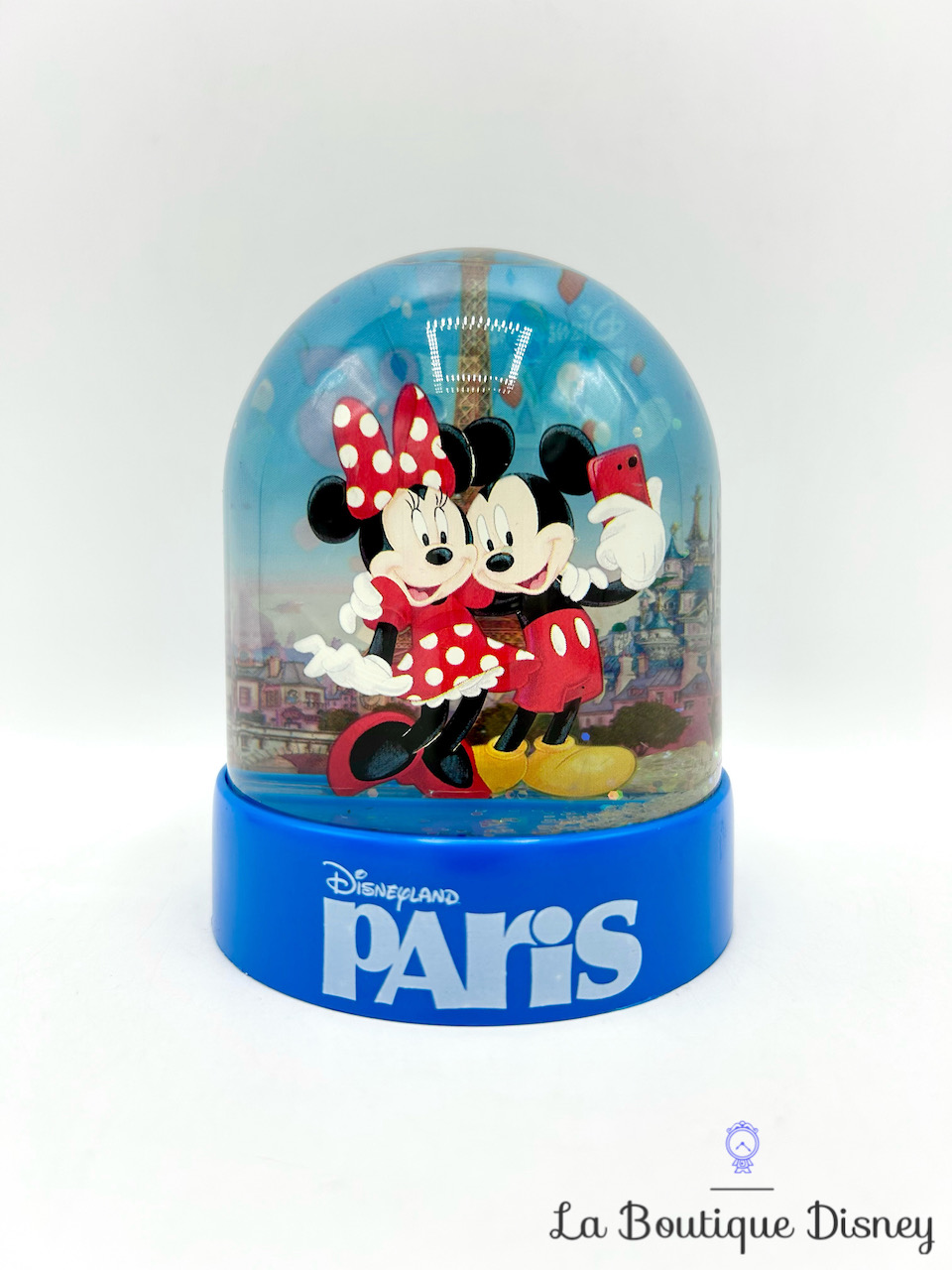 Boule à neige Mickey et ses amis Disneyland Paris 2023 Disney Snow Globe plastique bleu Tour Eiffel