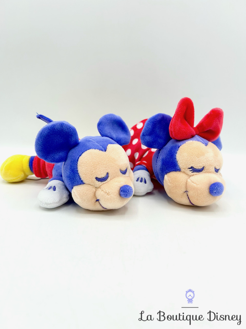 Peluches Mickey Minnie Mouse Cuddleez miniature Disney Store dort couché 20 cm