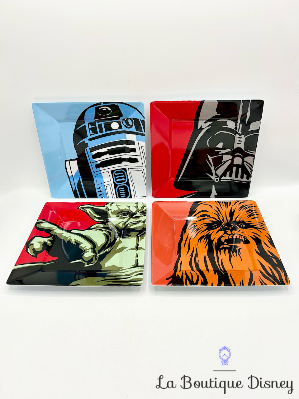 Set 4 Assiettes Star Wars R2D2 Dark Vador Yoda Chewbacca Underground Toys plastique carré