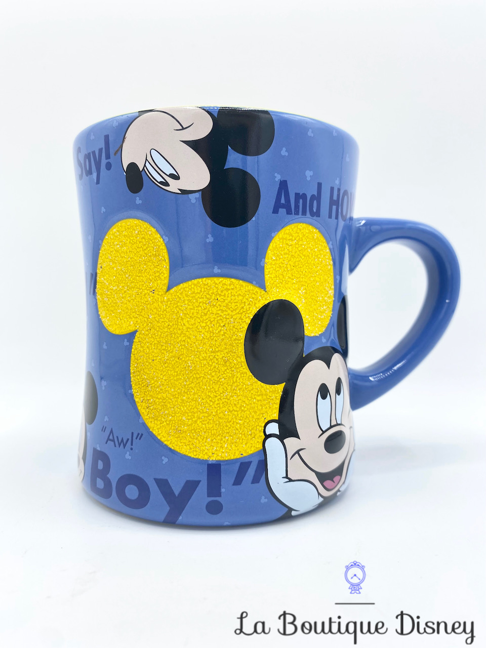 Tasse Mickey Mouse DisneyParks Disneyland Paris mug Disney bleu relief 3D tête Mickey jaune paillettes