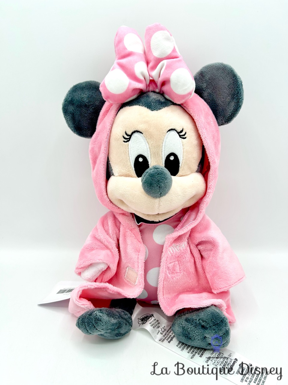 Peluche Minnie Mouse Bébé Capuche Disney Store 2023 rose maillot de bain peignoir 30 cm