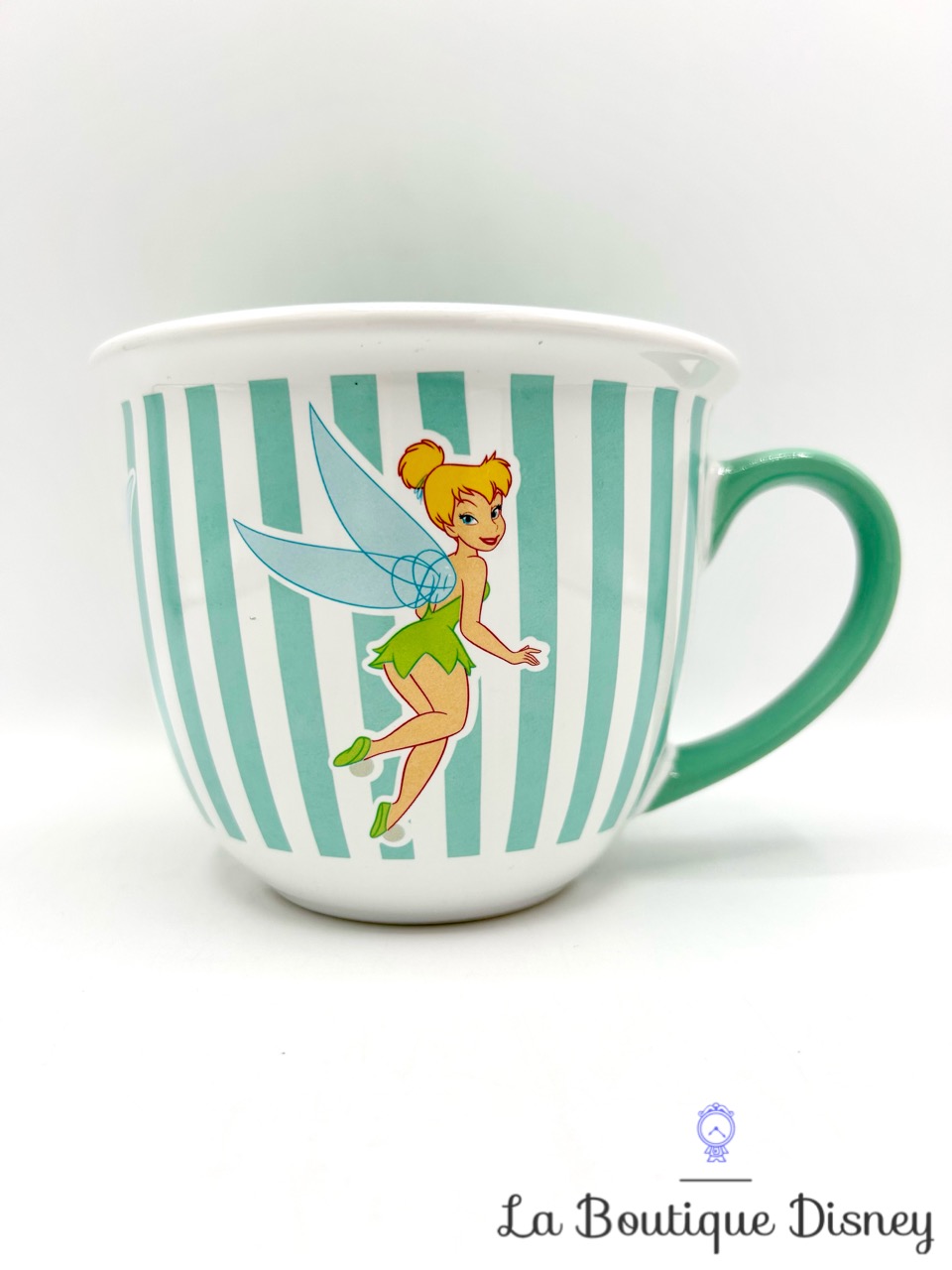 Bol Fée Clochette rayures Disney Store 2014 mug Peter Pan vert blanc
