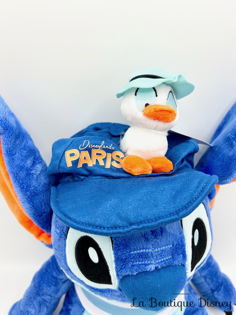 Peluche Stitch Canard Marin Disneyland Paris 2024 Disney tee shirt rayures 36 cm