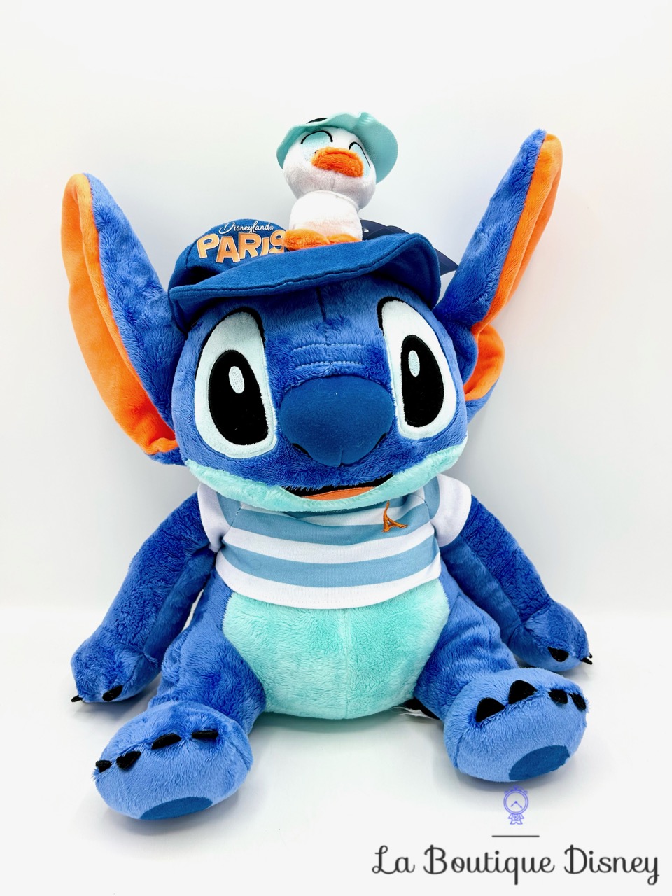 Peluche Stitch Canard Marin Disneyland Paris 2024 Disney tee shirt rayures 36 cm