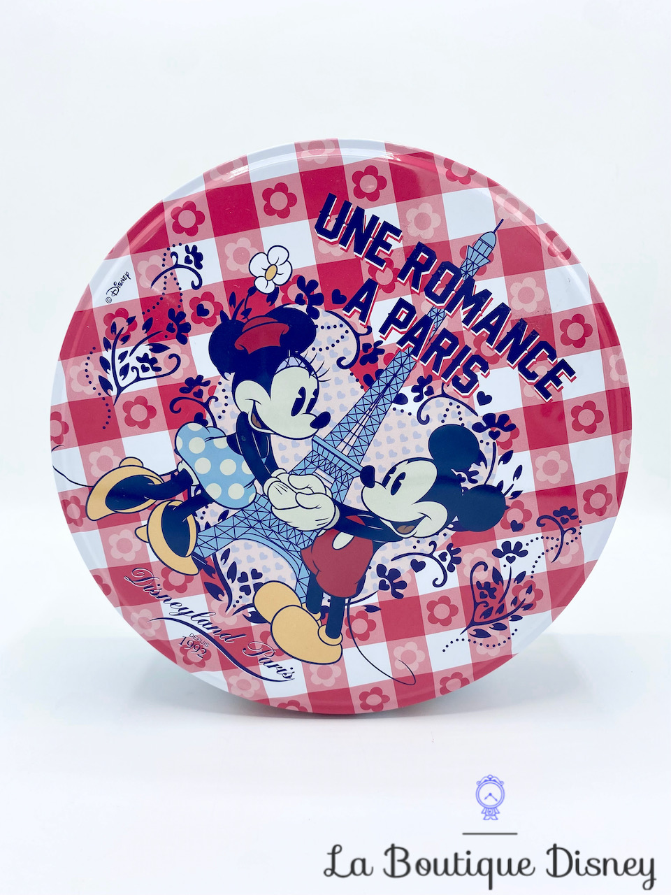 Boite métal Mickey Minnie Mouse Une Romance à Paris Disneyland Paris Disney rond gâteaux biscuits Tour Eiffel