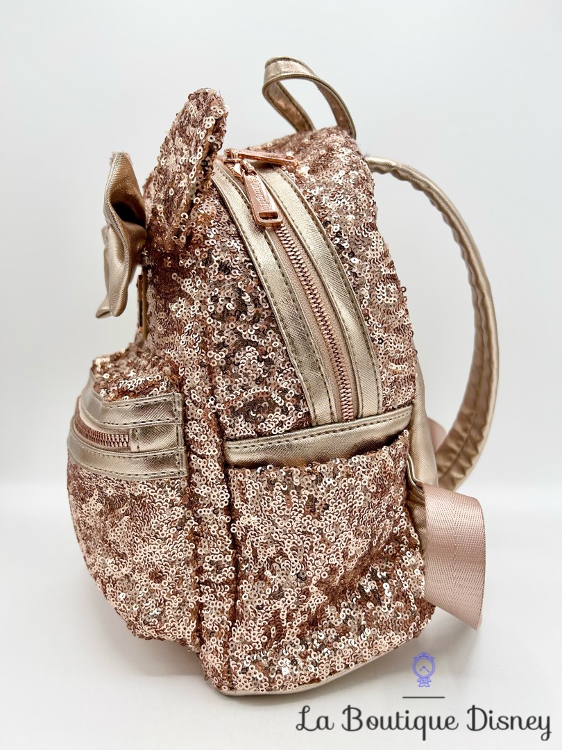 Sac à dos Loungefly Minnie Mouse Rose Gold sequins dorés Disney Parks