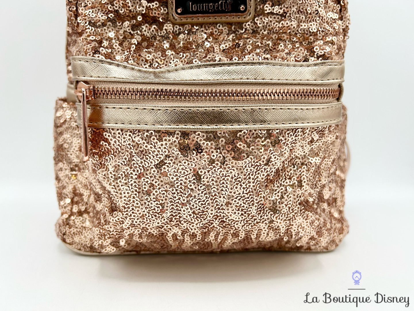 Sac à dos Loungefly Minnie Mouse Rose Gold sequins dorés Disney Parks