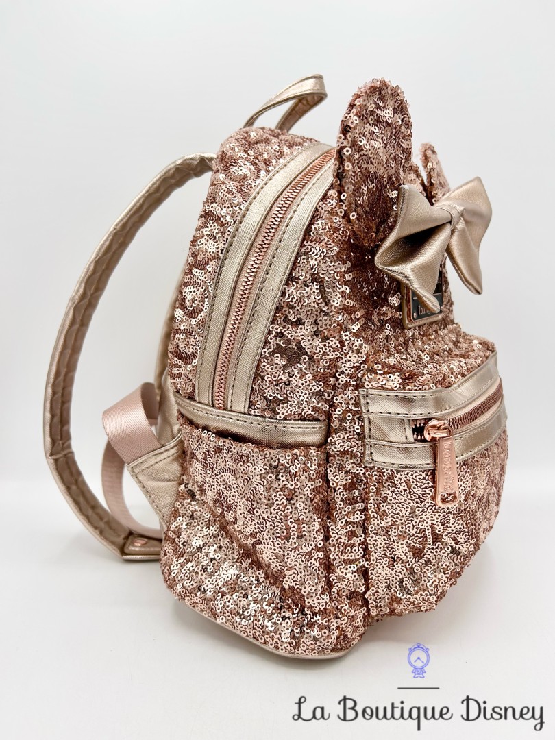 Sac à dos Loungefly Minnie Mouse Rose Gold sequins dorés Disney Parks