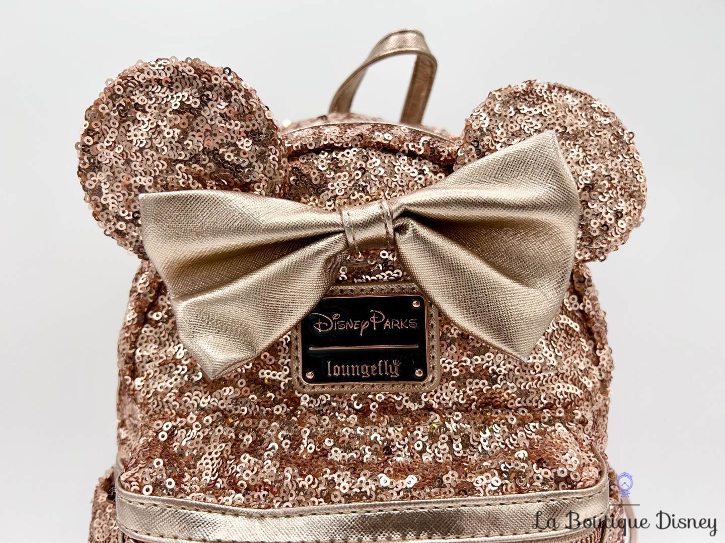 Sac à dos Loungefly Minnie Mouse Rose Gold sequins dorés Disney Parks