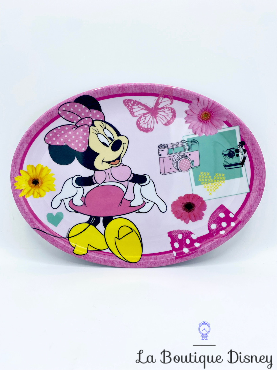 Assiette ovale Minnie Mouse Disney Trudeau plastique melamine rose appareil photo caméra