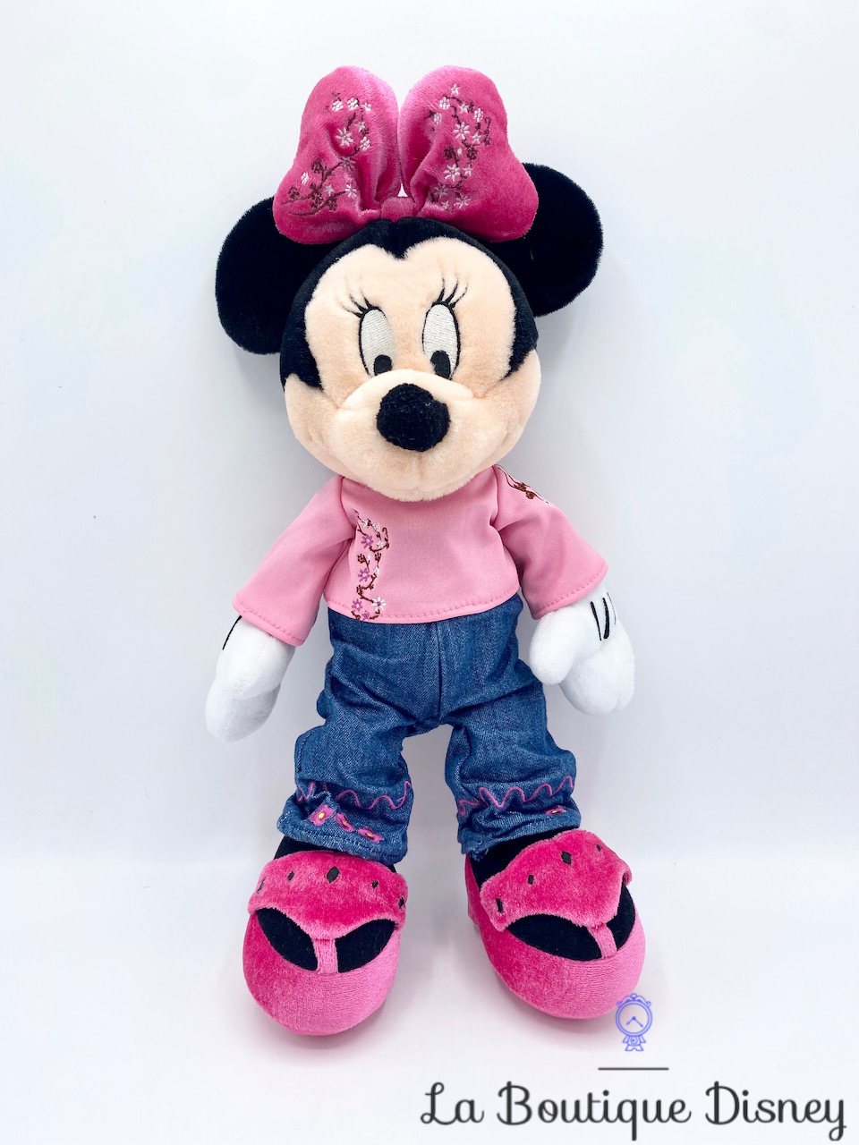 Peluche Minnie Mouse Disneyland Paris Disney rose fleurs 35 cm