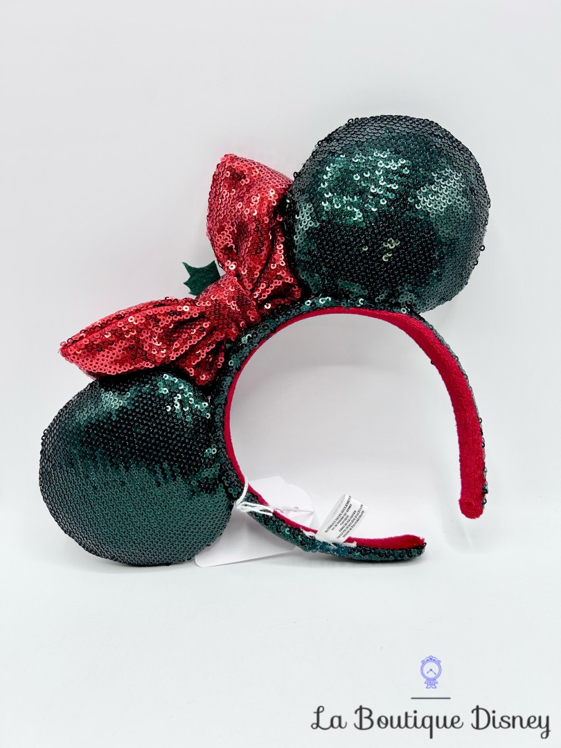 Serre-tête-Oreilles-Minnie-Mouse-Noël-Disneyland-Ears-Disney-sequins-rouge-vert (1)