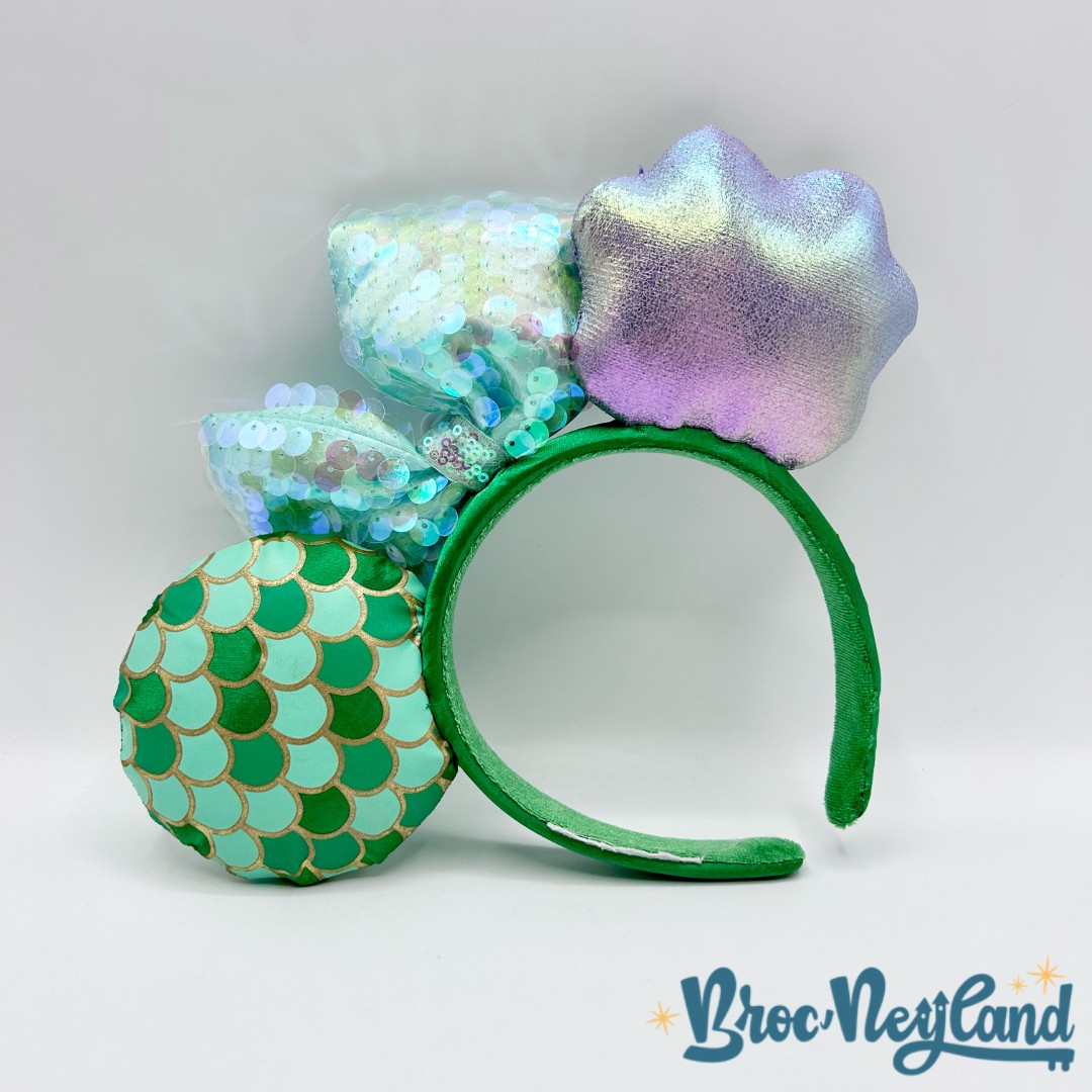 Serre-tête-Oreilles-Minnie-Ariel-La-Petite-Sirène-Disney-Parks-2024-ears-Disneyland-sequins-coquillage-vert (2)
