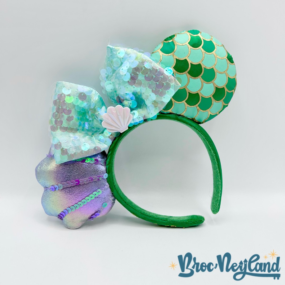 Serre-tête-Oreilles-Minnie-Ariel-La-Petite-Sirène-Disney-Parks-2024-ears-Disneyland-sequins-coquillage-vert (4)