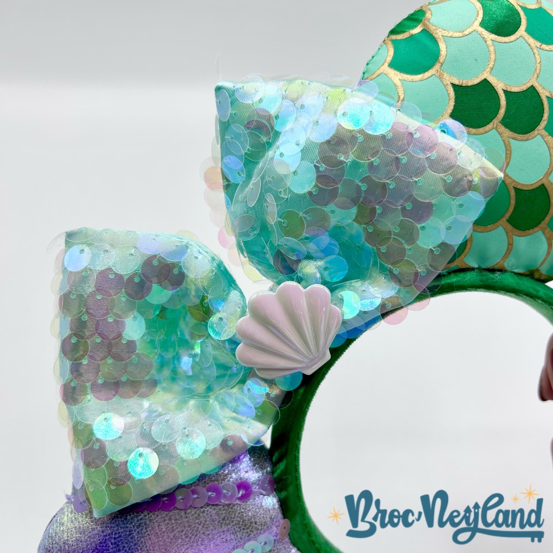Serre-tête-Oreilles-Minnie-Ariel-La-Petite-Sirène-Disney-Parks-2024-ears-Disneyland-sequins-coquillage-vert (3)
