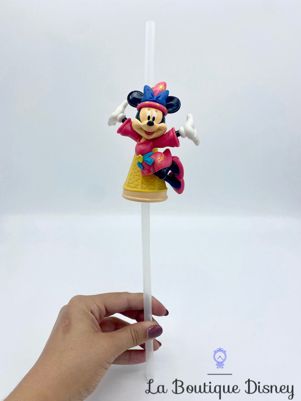 Paille Minnie Mouse 20 ème anniversaire Disneyland Paris Disney bouchon plastique relief 3D 33 cm