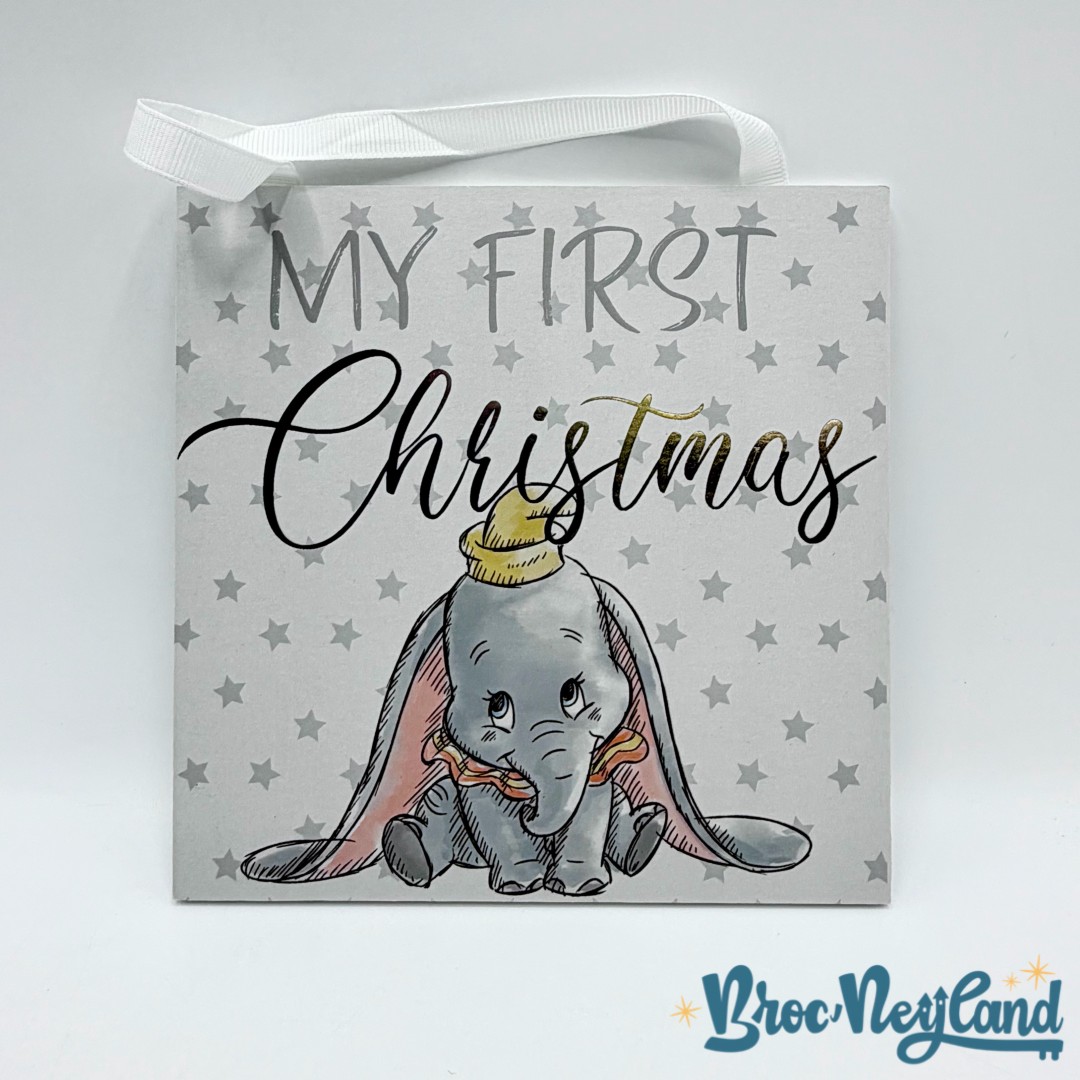Plaque-bois-Dumbo-My-First-Christmas-Disney-Primark-éléphant-gris-cadre-décoration (1)