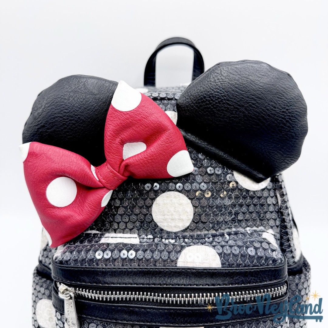 Sac-à-dos-Loungefly-Minnie-Mouse-Polka -Dots-sequins-Disney-Parks-Disneyland-noeud-rouge-noir (7)