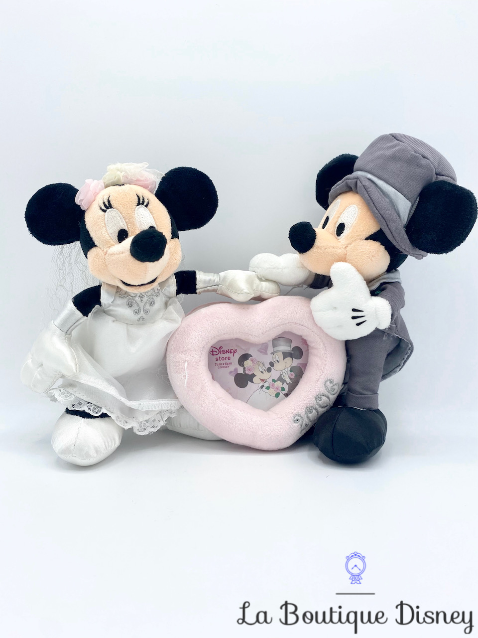 Cadre photo peluche Mickey Minnie mariage Disney Store 2006 mariés coeur