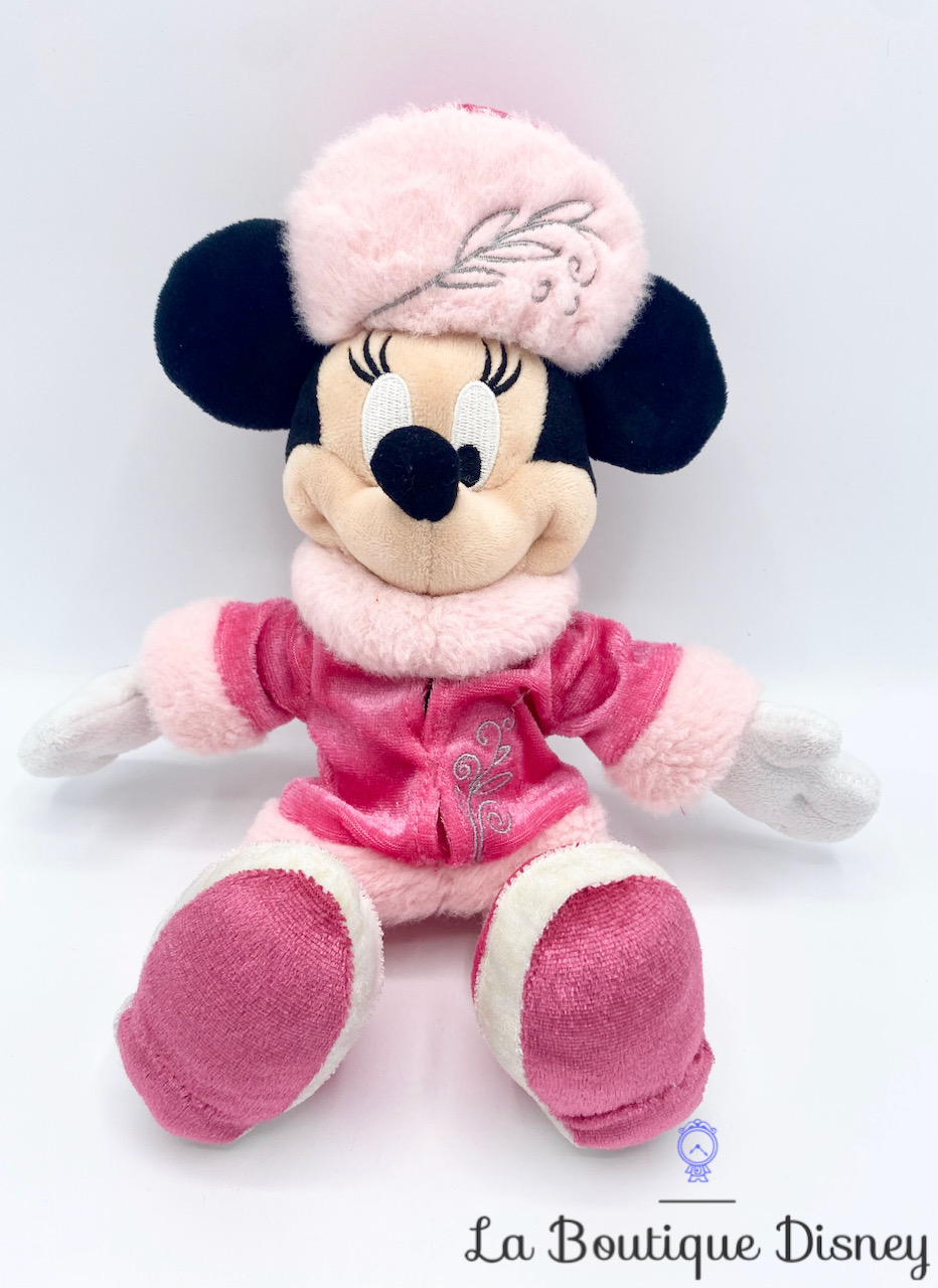 Peluche Minnie Mouse Hiver Disneyland Paris Disney manteau fourrure rose 30 cm