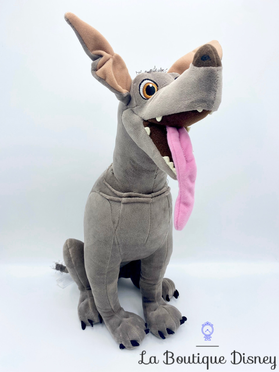 Peluche Dante chien Coco Disney Store gris marron langue pendante 42 cm