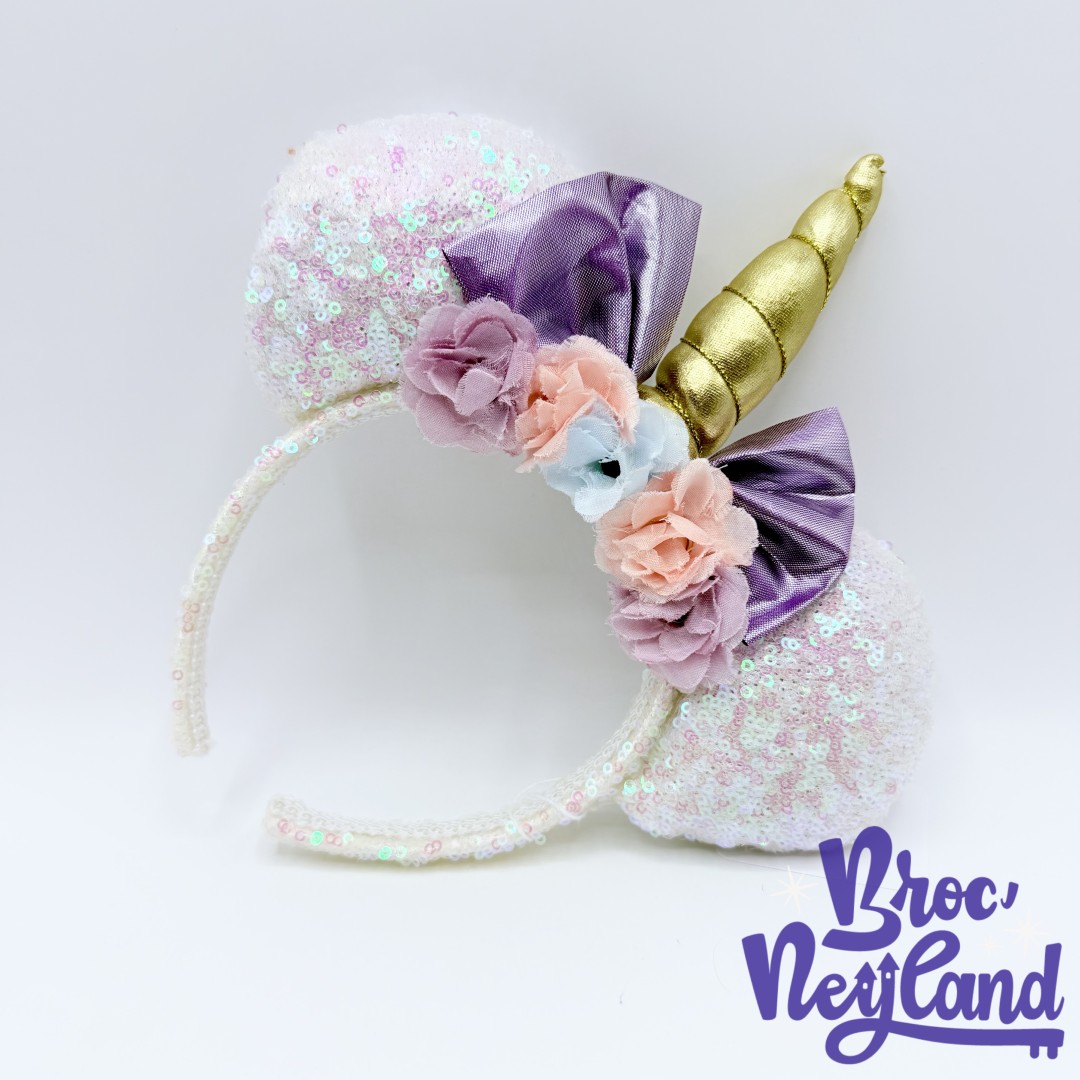Serre-tête-Oreilles-Minnie-Mouse-Licorne-Sequins-Disney-claires-ears-fleurs-violet (2)