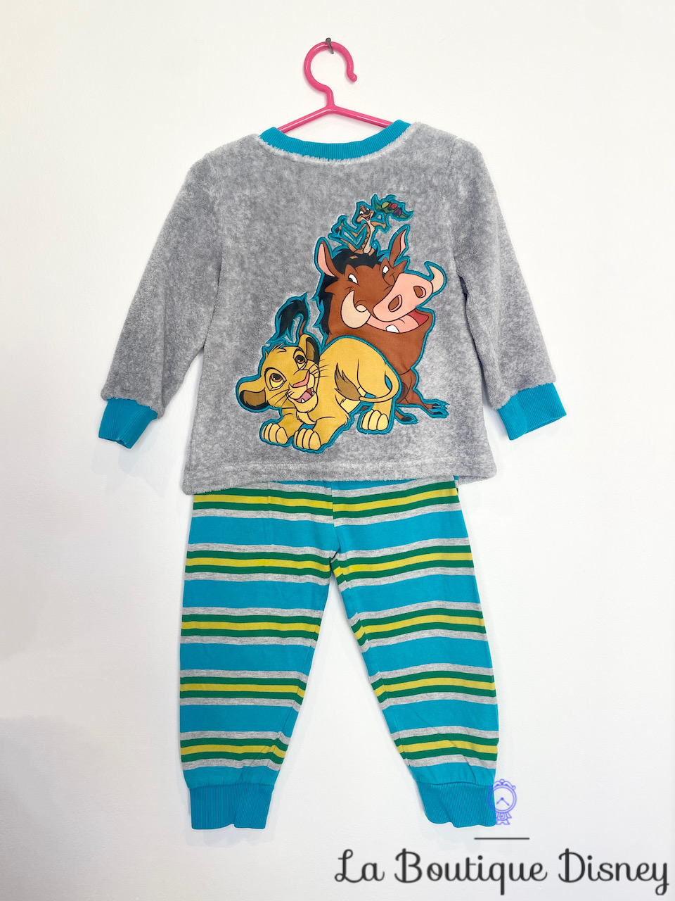 Pyjama polaire Simba Timon Pumbaa Le roi lion Disney Store taille 2 ans gris bleu rayures