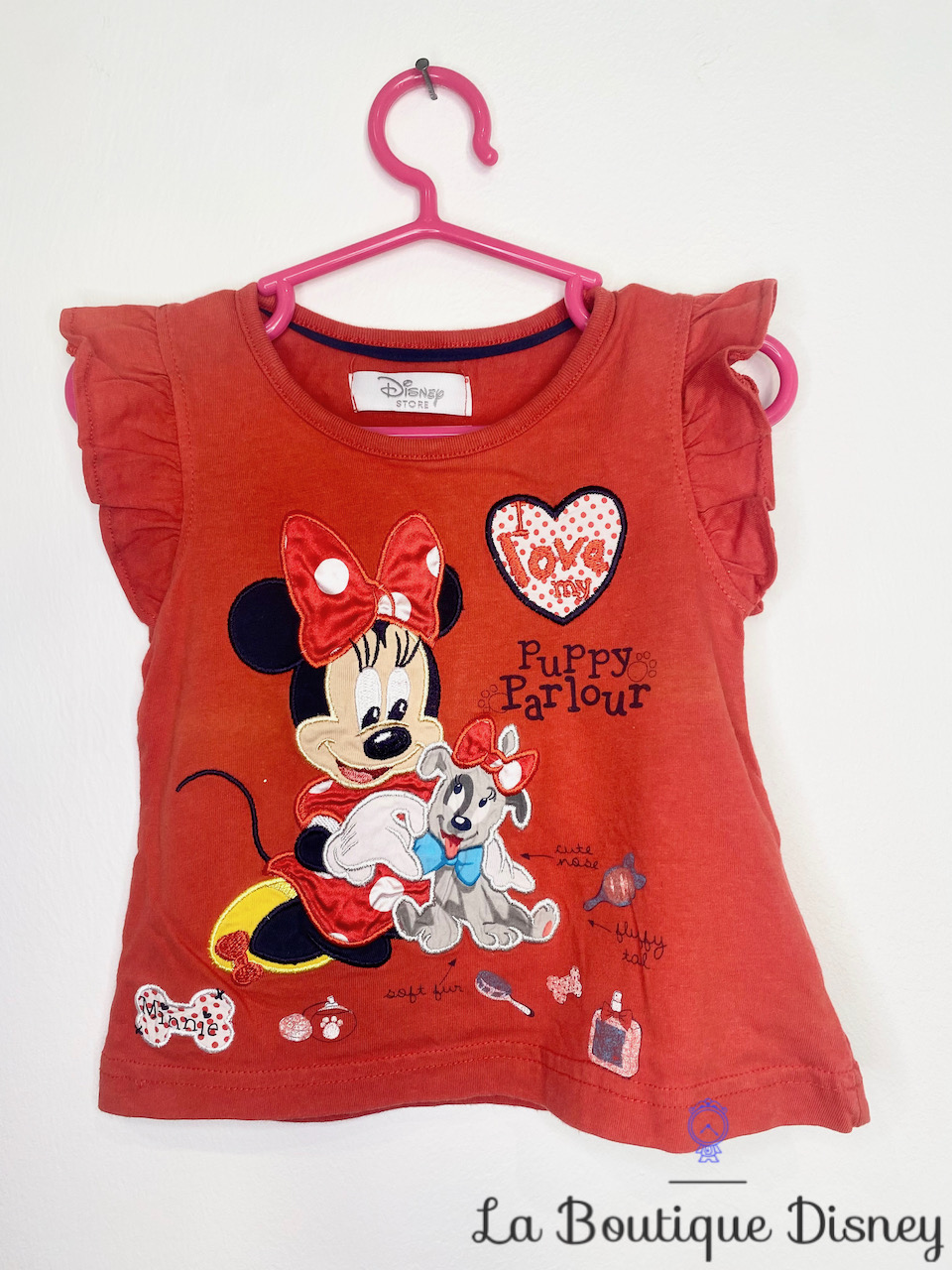 Tee shirt Minnie Mouse Puppy Parlour Disney Store taille 12-18 mois rouge chien love