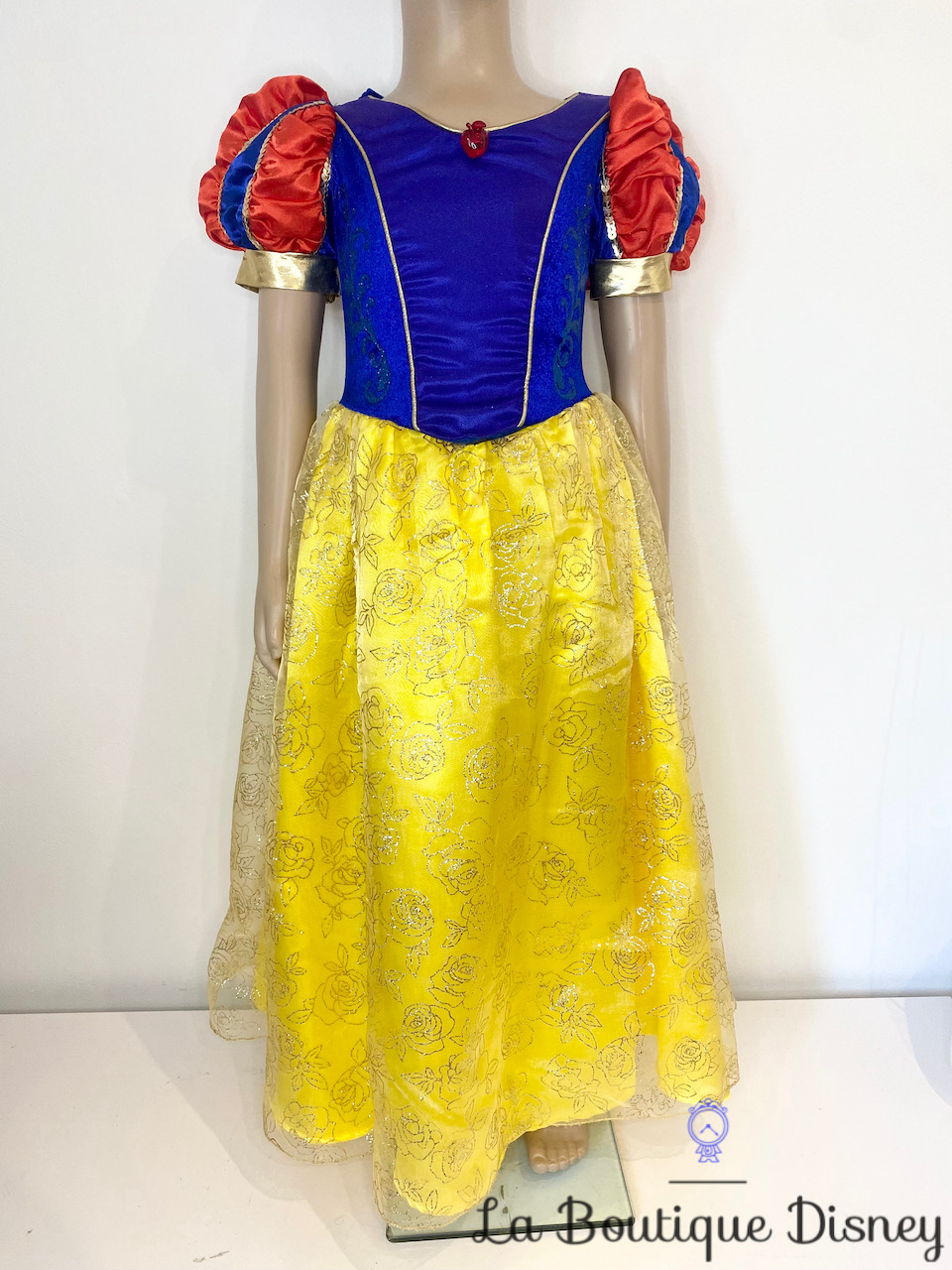 Déguisement Blanche Neige Disneyland Paris Disney taille 6 ans robe  princesse bleu jaune paillettes pomme
