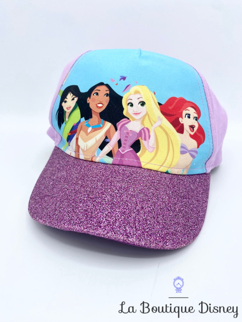 Casquette Princesses Disney Mulan Pocahontas Raiponce Ariel violet paillettes