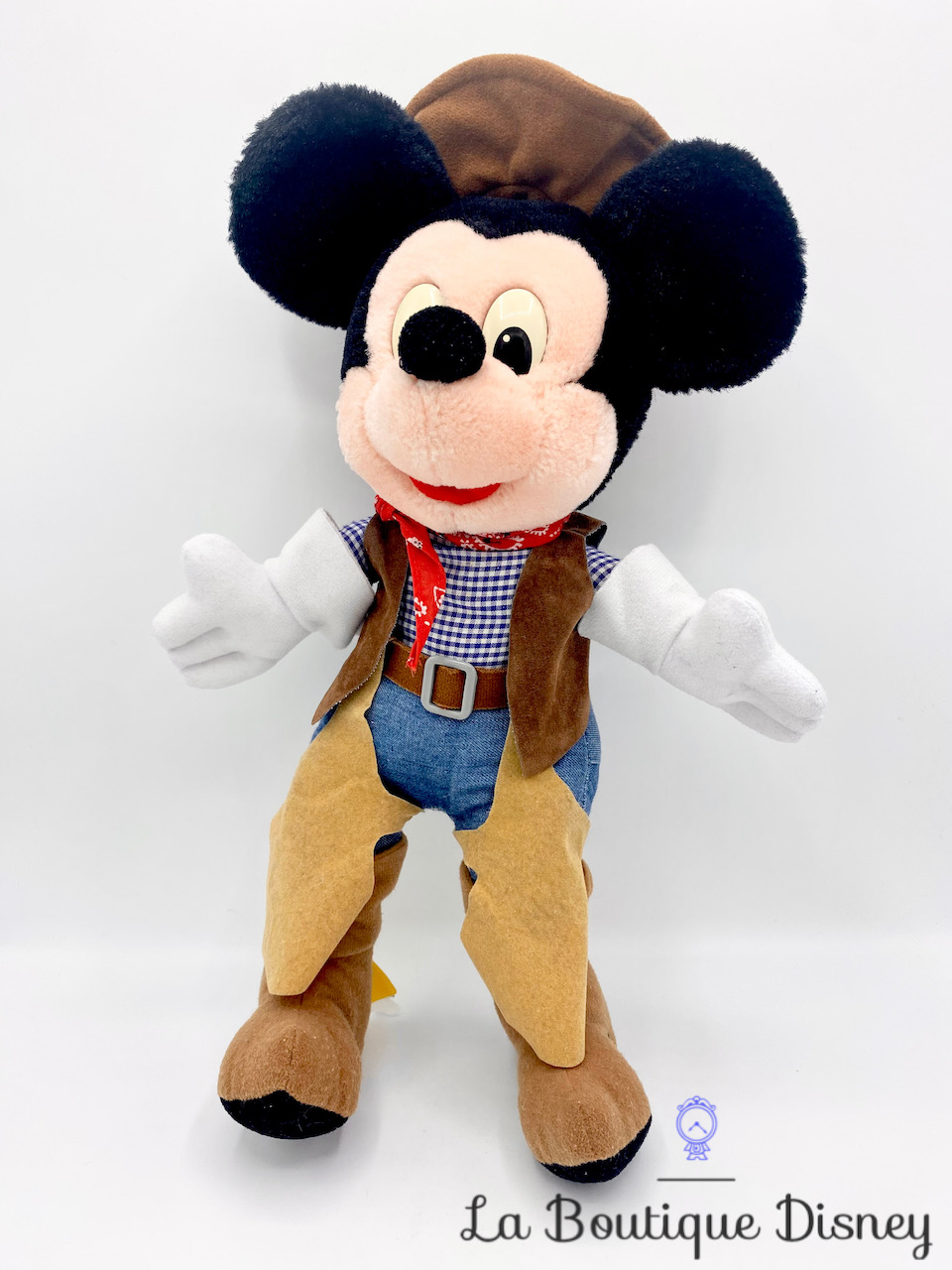 Peluche Mickey Mouse Cow Boy Euro Disney Disneyland aventurier western  vintage 38 cm
