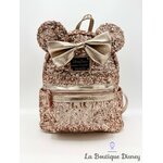 Sac à dos Loungefly Minnie Mouse Rose Gold sequins dorés Disney Parks
