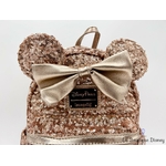 Sac à dos Loungefly Minnie Mouse Rose Gold sequins dorés Disney Parks