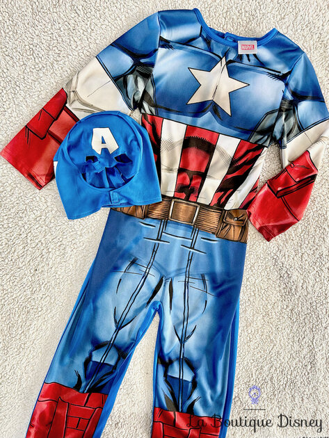 Déguisement Captain America Marvel Enfant - Taille 5-6 Ans - Combinaison Et Masque - Idéal Carnaval Et Anniversaire