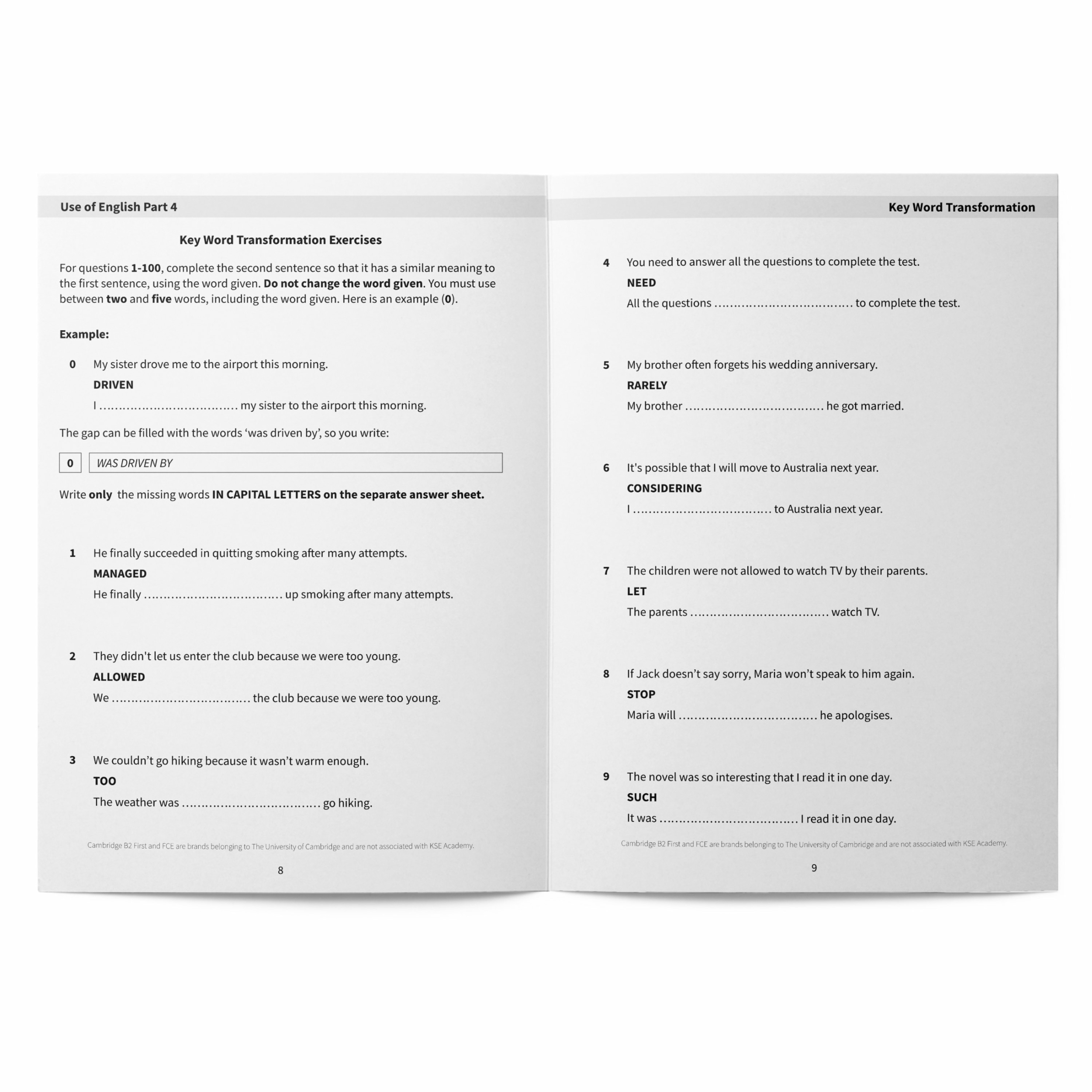 Use of English B2 Part 4: 100 Key Word Transformation Exercises for FCE ...