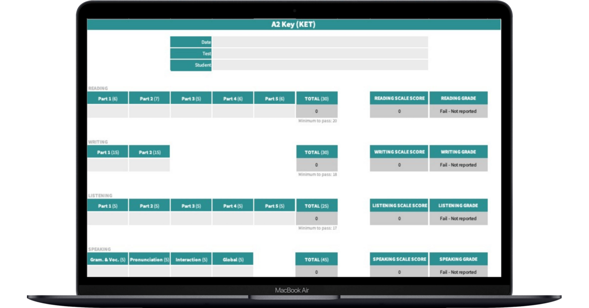 Score Calculator A2 Key (KET) [EXCEL] | Tienda KSE Academy