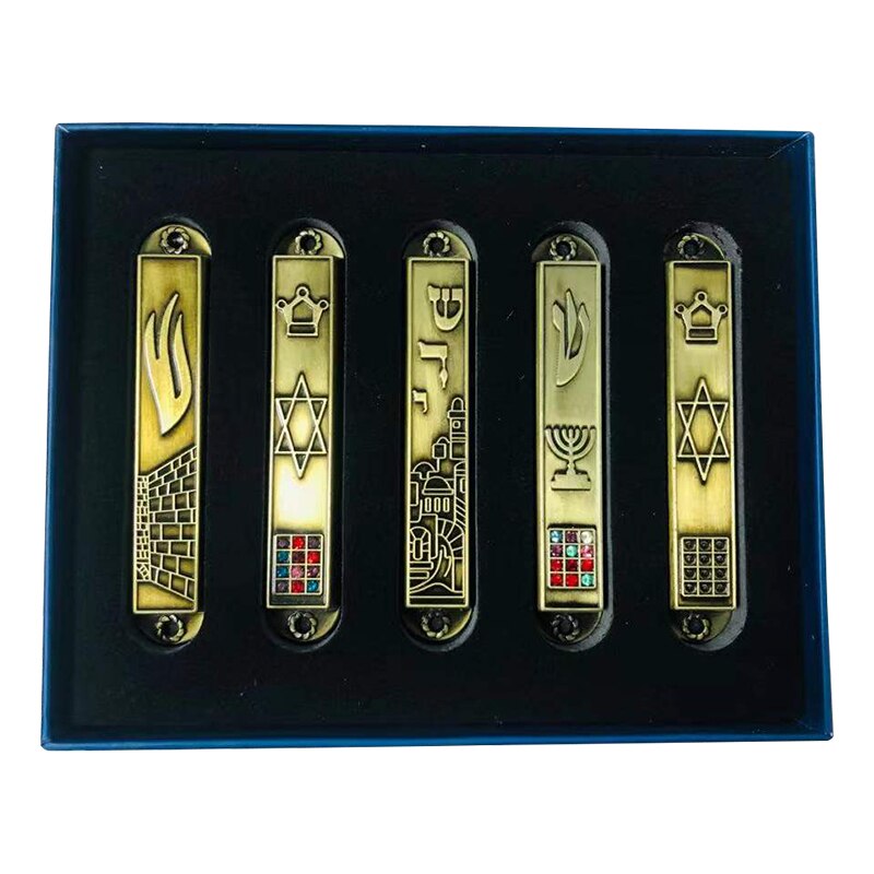 Coffret-cadeau-bleu-en-Bronze-Mezuzah-de-5-Menorah-toile-du-mur-occidental-de-David-Panorama