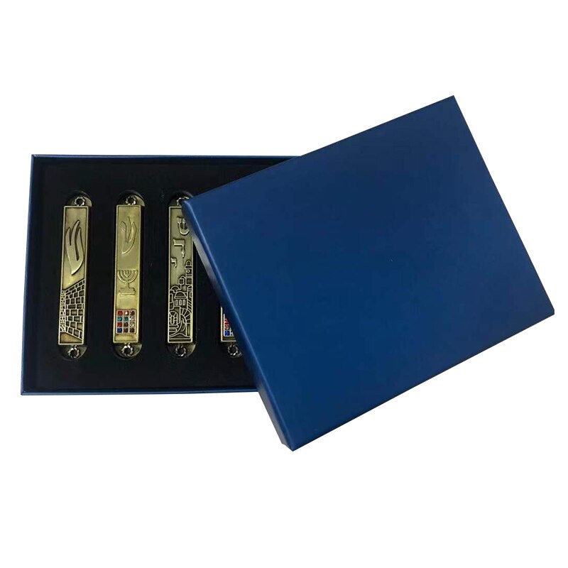 Coffret-cadeau-bleu-en-Bronze-Mezuzah-de-5-Menorah-toile-du-mur-occidental-de-David-Panorama