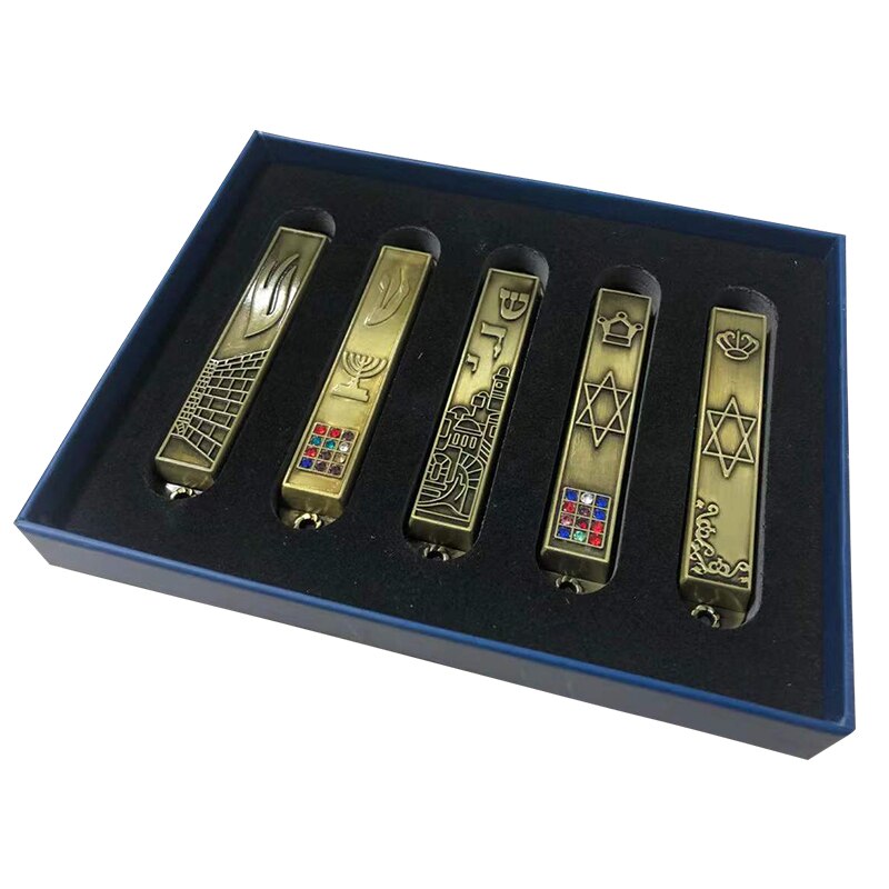 Coffret-cadeau-bleu-en-Bronze-Mezuzah-de-5-Menorah-toile-du-mur-occidental-de-David-Panorama