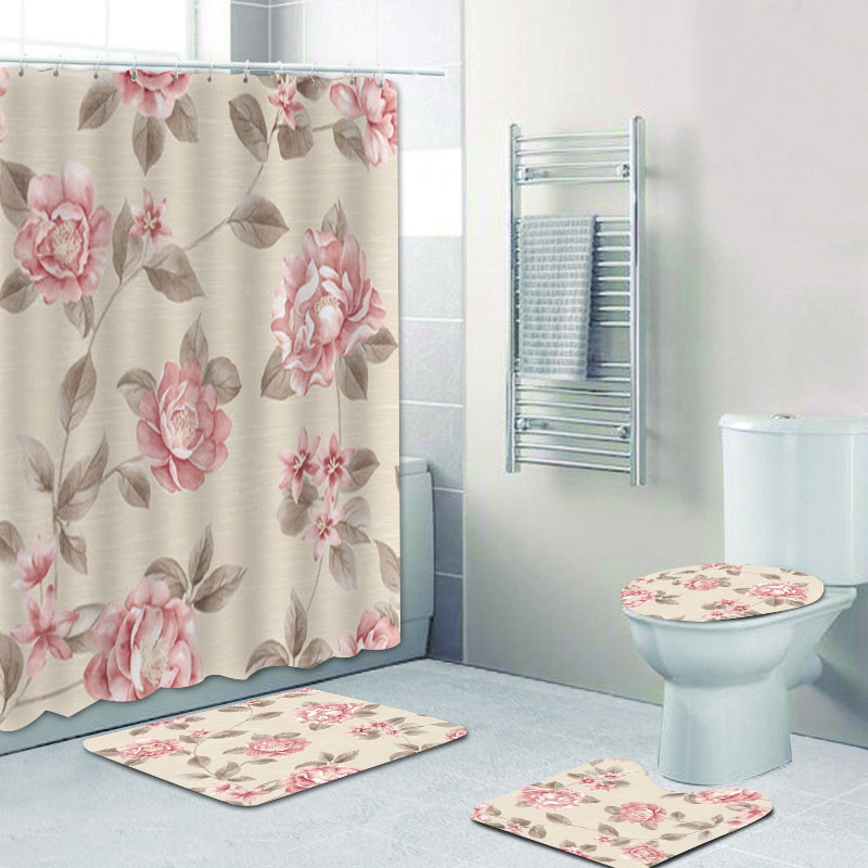 Rideau-de-douche-rose-victorien-Shabby-Chic-ensemble-de-rideaux-de-salle-de-bain-fleurs-l