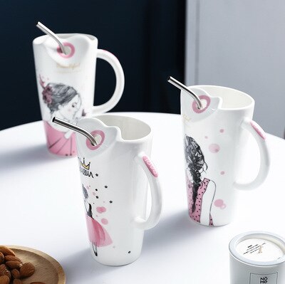 Tasse-caf-en-porcelaine-avec-paille-pour-fille-tasse-en-c-ramique-de-450ml-tasse-pour