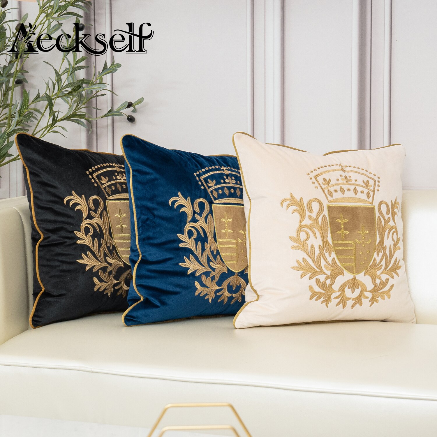 Aeckself-housse-de-coussin-de-luxe-en-velours-broderie-europ-enne-d-coration-de-maison-bleu