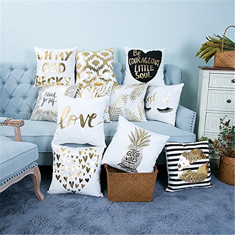 Taie-d-oreiller-g-om-trique-de-luxe-couleur-or-ananas-coton-et-Polyester-housse-de