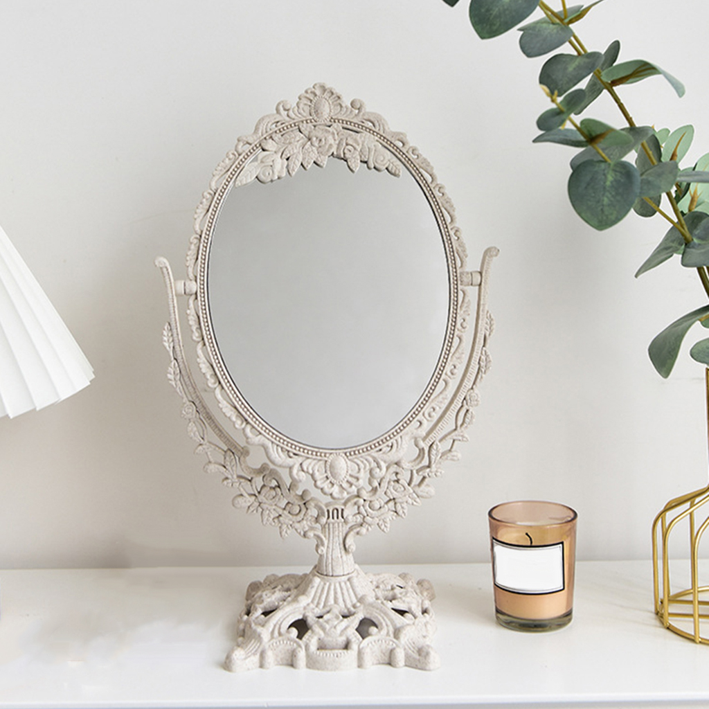 Miroir-de-maquillage-d-coratif-Antique-avec-support-miroir-de-maquillage-r-tro-pivotant-double-face