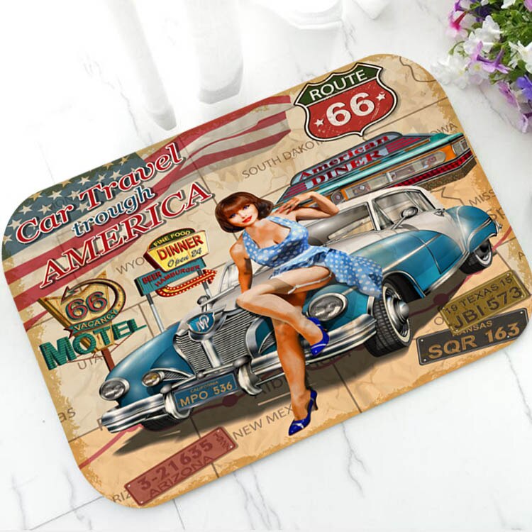 Tapis-de-porte-affiche-Vintage-Route-66-vieux-am-ricain-Route-66-fille-chaude-beaut-salle