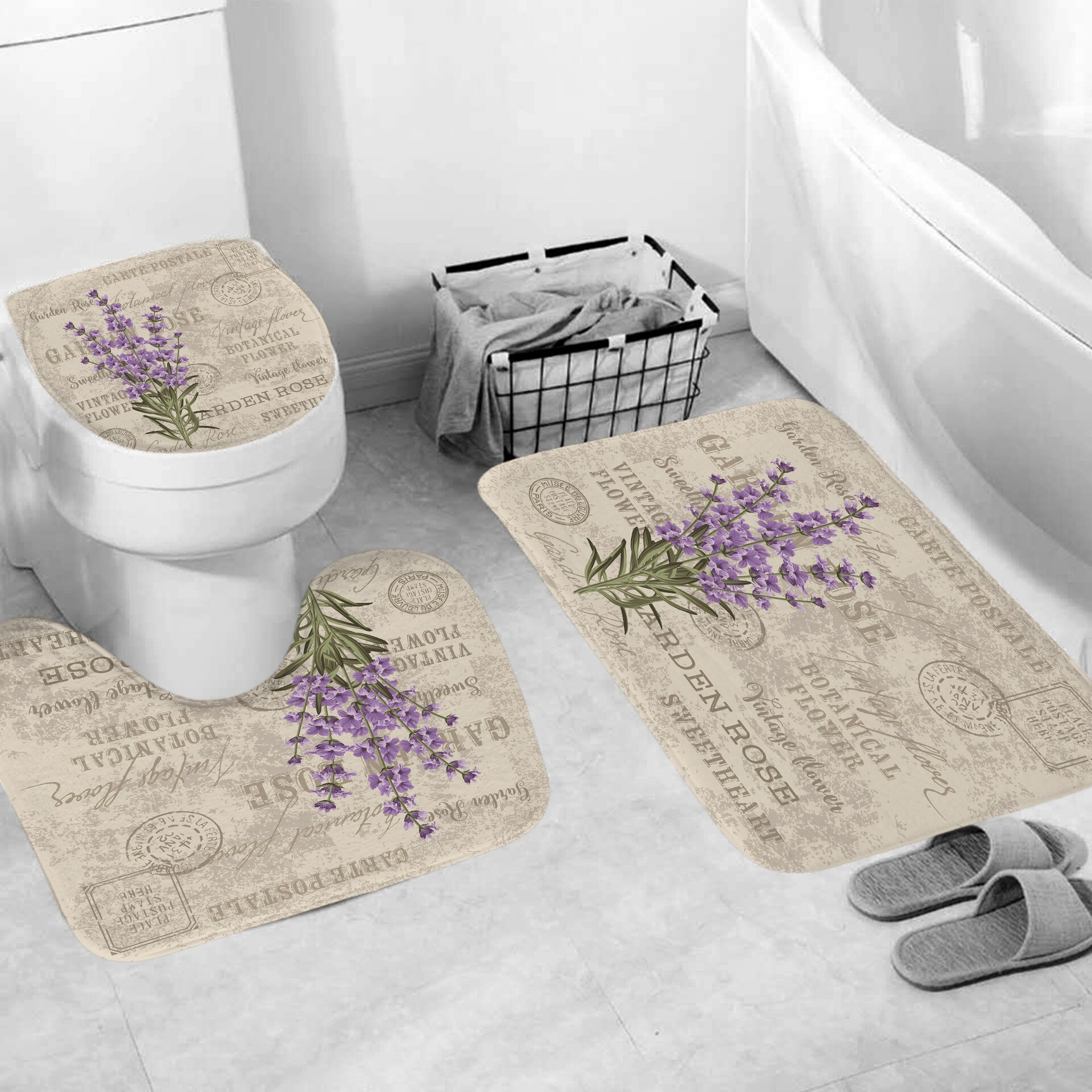 Rideaux-de-douche-motif-lavande-belles-fleurs-ensemble-de-tapis-de-bain-pi-destal-antid-rapant