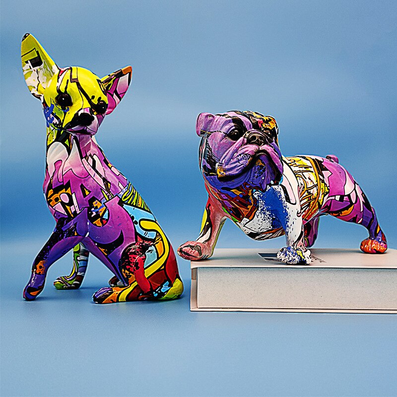 Sculpture-de-Graffiti-color-e-nordique-Statue-moderne-de-chien-Chihuahua-bouledogue-peint-d-coration-de